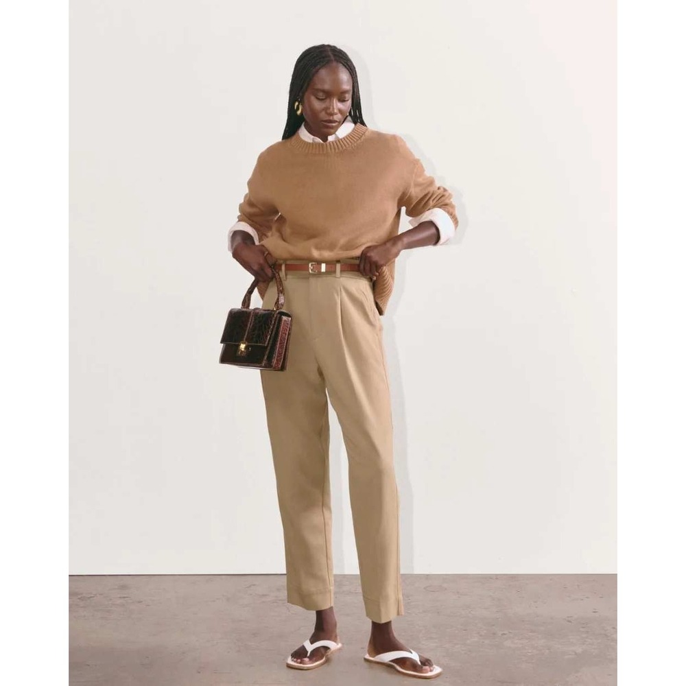 Everlane The Tencel Way High Taper Pant Women 6 Tan Khaki Pleated